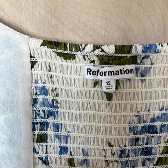 Reformation Constance Top Blue White Floral Puff Sleeve Blouse Size 12 - Picture 3 of 14